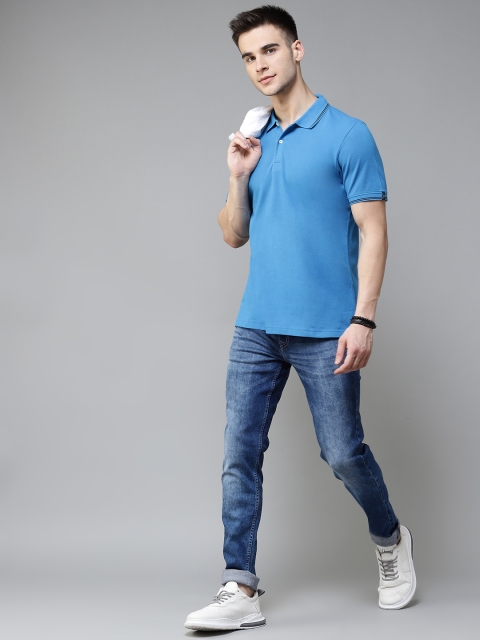 

Blackberrys Men Blue Pure Cotton Solid Polo Collar T-shirt