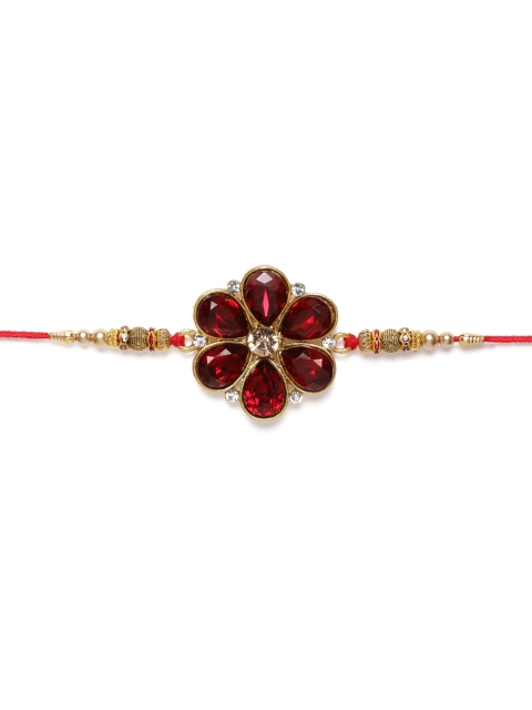 

Zaveri Pearls Red & Gold-Toned Stone Studded Traditional Rakhi