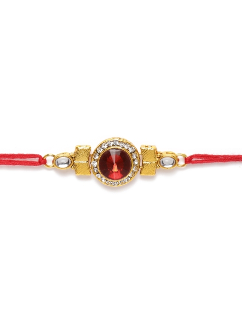 

Zaveri Pearls Gold-Toned & Red Stone Studded Rakhi