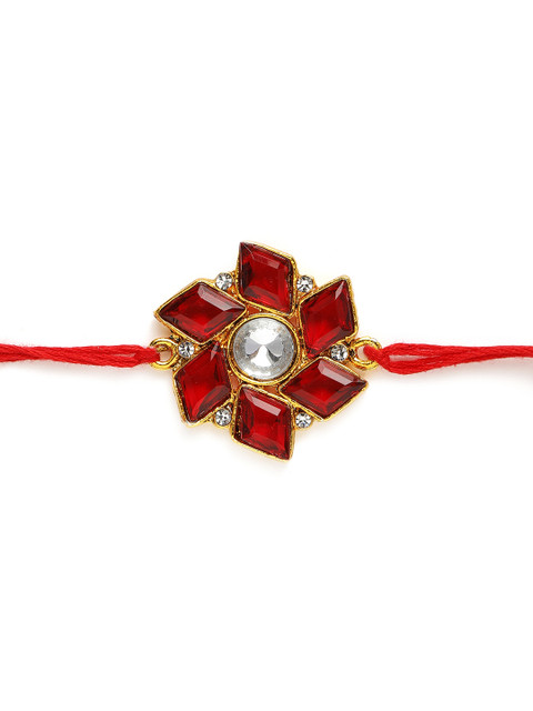 

Zaveri Pearls Red Studded Traditional Thread Rakhi
