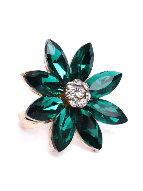 

Zaveri Pearls Green & White Gold-Plated Studded Floral Adjustable Finger Ring