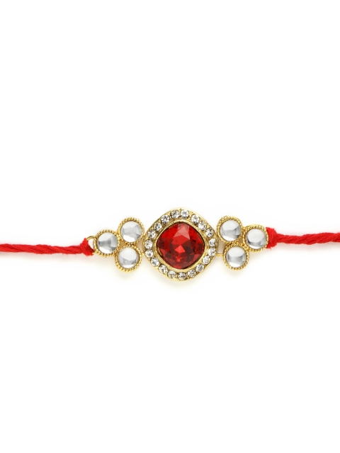 

Zaveri Pearls Red & Gold-Toned Stone Studded Traditional Rakhi