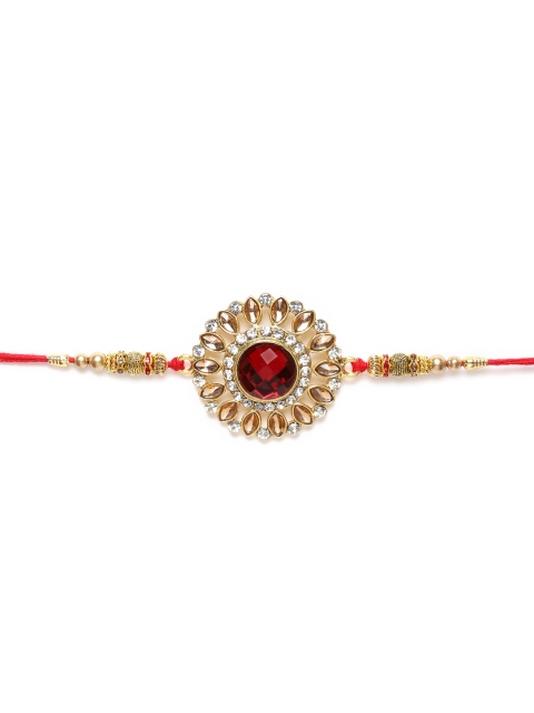 

Zaveri Pearls Gold-Toned & Red Stone Studded Rakhi