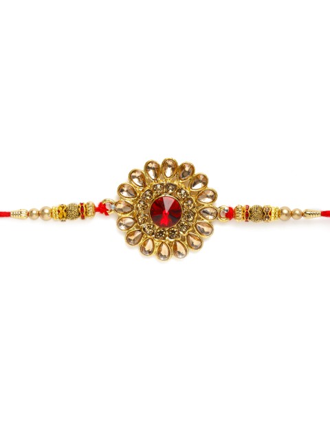 

Zaveri Pearls Gold-Toned & Red Stone Studded Rakhi