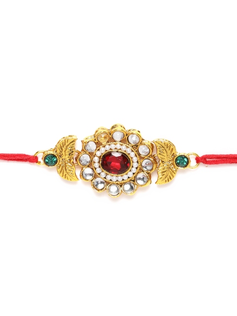 

Zaveri Pearls Gold-Toned & Red Stone Studded Rakhi