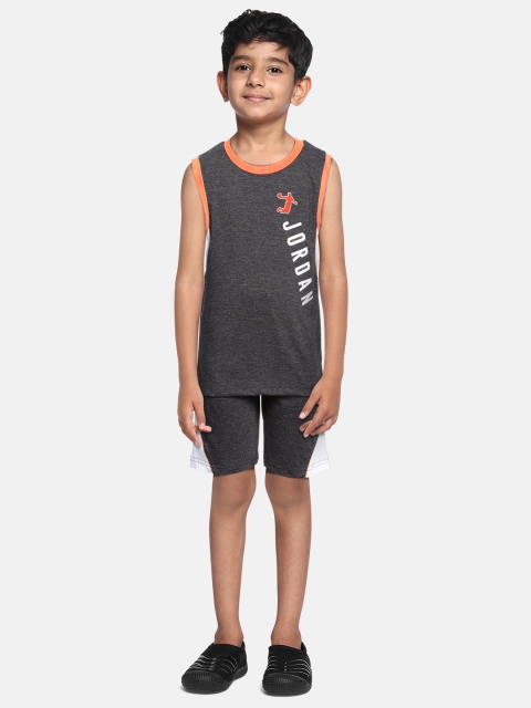 

GAME BEGINS Boys Charcoal Grey Printed T-shirt with Shorts