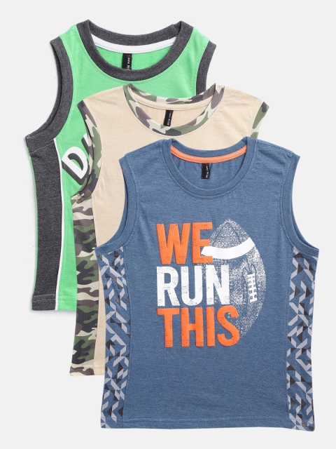 

GAME BEGINS Boys Pack of 3 Printed Pure Cotton Sleeveless Assorted T-shirts