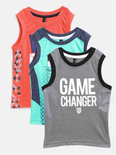 

GAME BEGINS Boys Pack of 3 Printed Pure Cotton Sleeveless Assorted Pure Cotton T-shirts