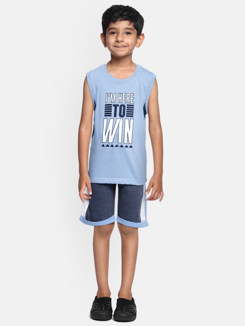 

GAME BEGINS Boys Blue Printed T-shirt with Shorts