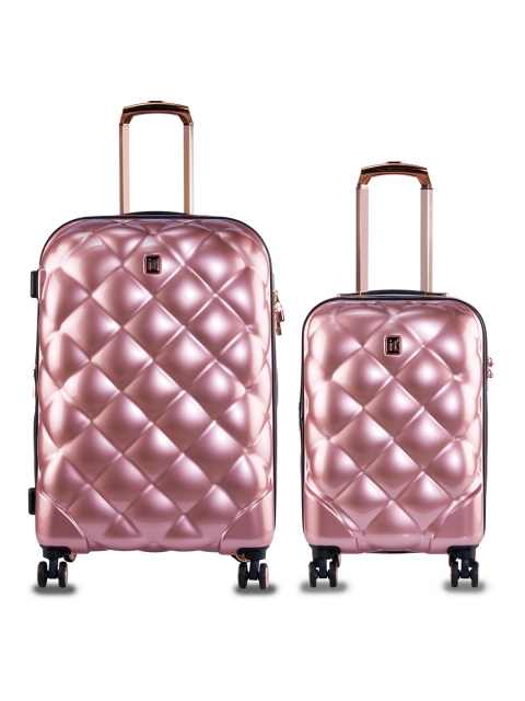 

IT luggage Set of 2 Rose Gold-Toned Textured Hard-Sided Trolley Suitcases