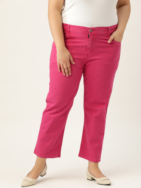

PARIS HAMILTON Women Plus Size Pink Boyfriend Fit High-Rise Stretchable Jeans