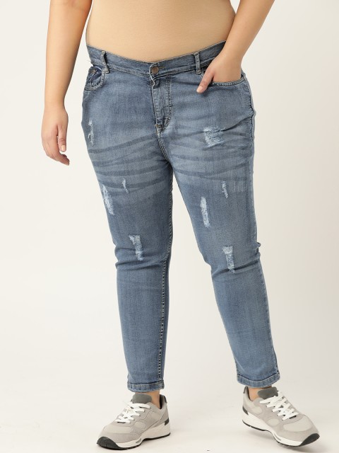 

PARIS HAMILTON Women Blue Slim Fit High-Rise Low Distress Heavy Fade Stretchable Jeans