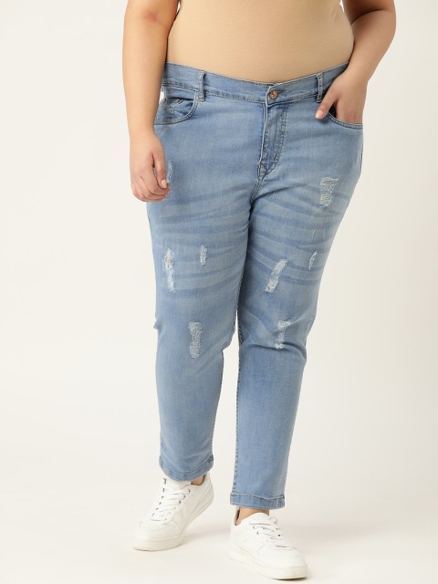 

PARIS HAMILTON Women Plus Size Blue Slim Fit High-Rise Highly Distressed Jeans