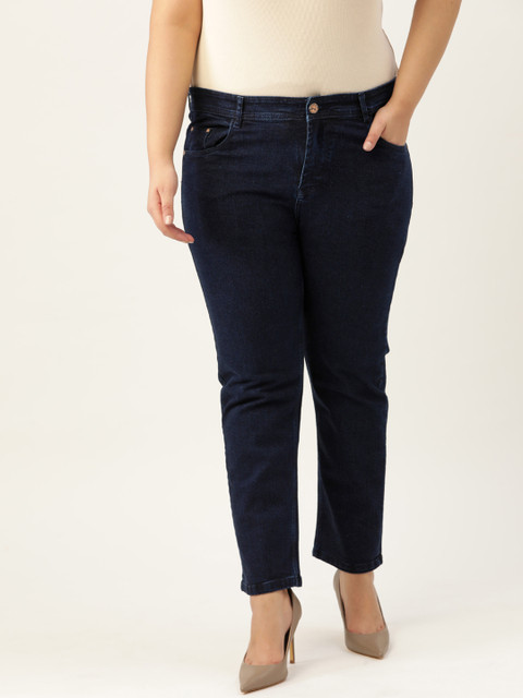 

PARIS HAMILTON Women Plus Size Navy Blue Boyfriend Fit High-Rise Stretchable Jeans