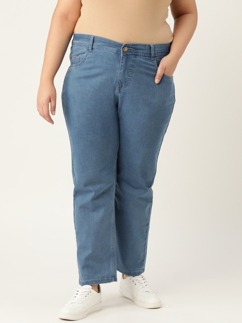 

PARIS HAMILTON Women Plus Size Blue Straight Fit High-Rise Stretchable Jeans