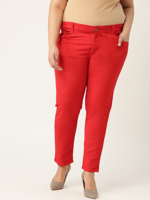 

PARIS HAMILTON Women Plus Size Red Slim Fit High-Rise Stretchable Jeans