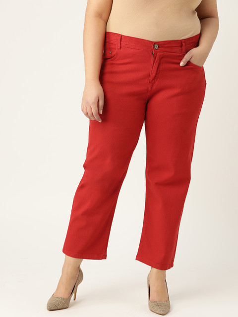 

PARIS HAMILTON Women Plus Size Red Boyfriend Fit High-Rise Stretchable Jeans