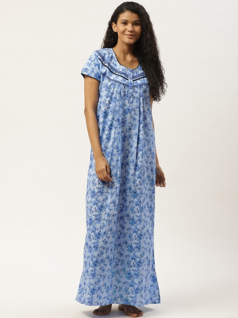 

Sweet Dreams Blue Cotton Floral Print Maxi Nightdress