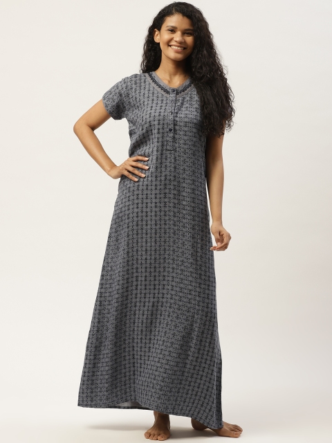 

Sweet Dreams Blue Cotton Woven Design Maxi Nightdress
