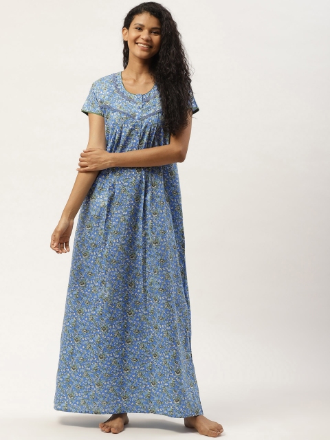 

Sweet Dreams Blue & Green Cotton Floral Print Maxi Nightdress
