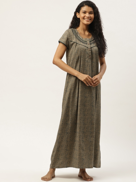 

Sweet Dreams Taupe & Green Cotton Printed Maxi Nightdress