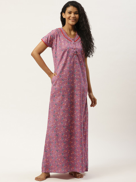 

Sweet Dreams Purple & Red Ethnic Print Maxi Nightdress