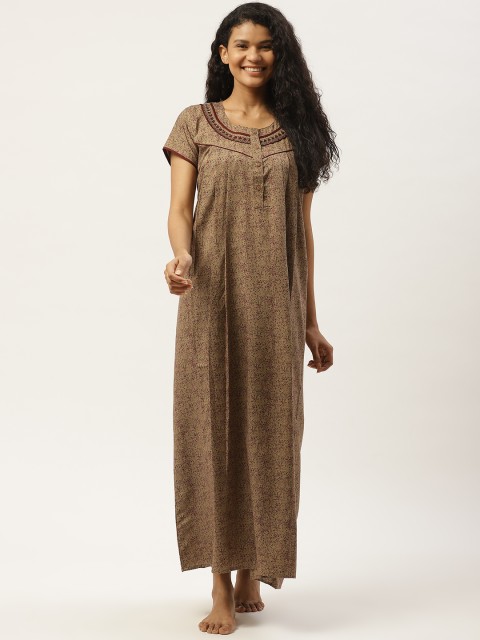 

Sweet Dreams Brown & Maroon Cotton Printed Maxi Nightdress