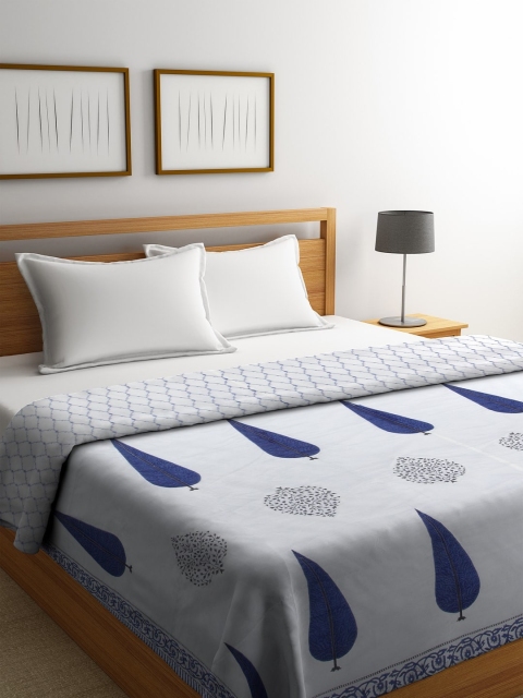 

Rajasthan Decor White & Navy Blue Floral AC Room 120 GSM Double Bed Quilt