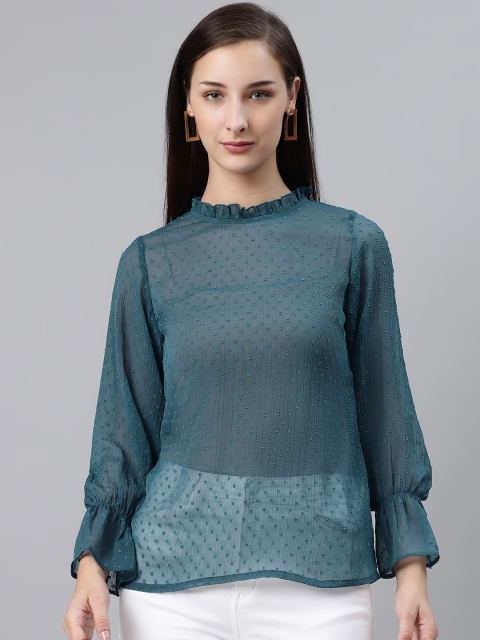 

plusS Teal Blue Dobby Weave Sheer Top