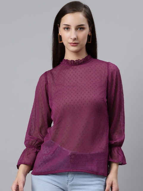 

plusS Magenta Dobby Weave Bell Sleeves Sheer Top