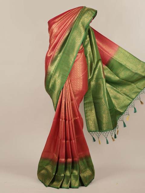 

Pothys Pink & Green Jute Silk Woven Design Saree