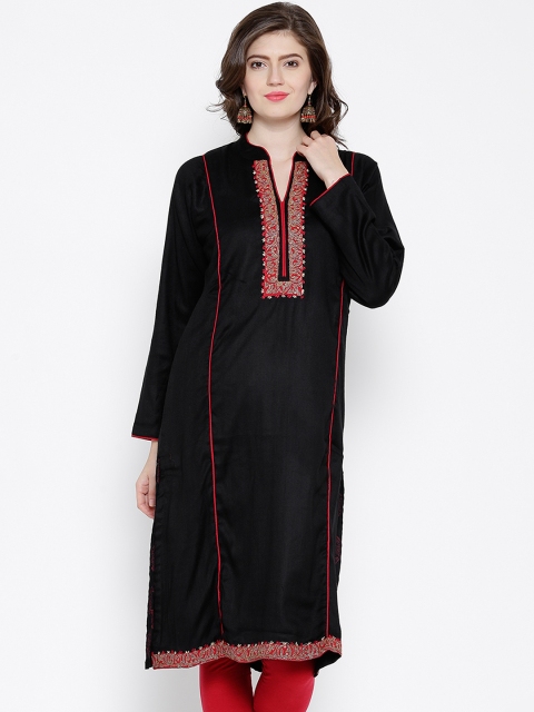 

BIBA Black Embroidered Winter Kurta