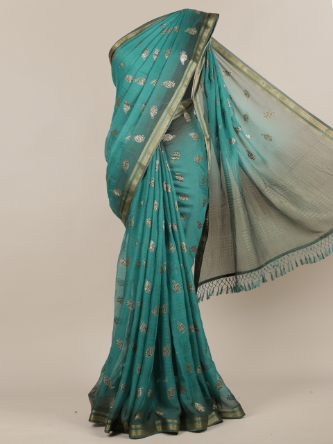 

Pothys Green Woven Design Poly Chiffon Saree