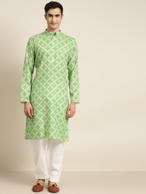 

SOJANYA Men Green Ethnic Motifs Printed Pure Cotton Kurta