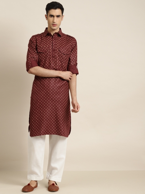 

SOJANYA Men Maroon & Off-White Printed Pathani Kurta with Pyjamas