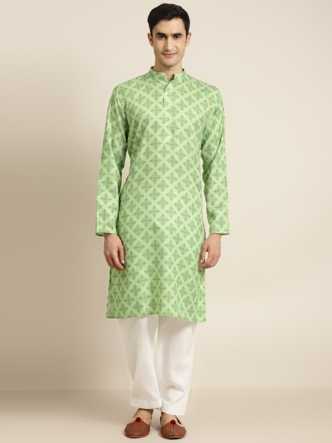 

SOJANYA Men Green & White Printed Kurta with Pyjamas