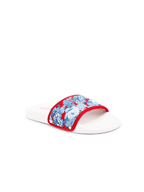 

KazarMax Girls White & Blue Printed Sliders