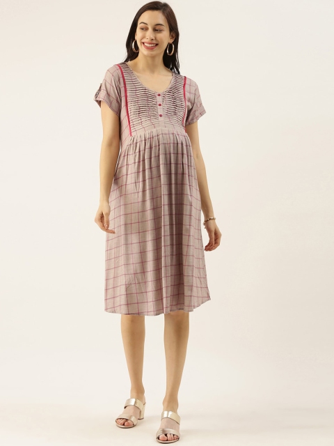 

GOLDSTROMS Women Grey Checked A-Line Maternity Dress