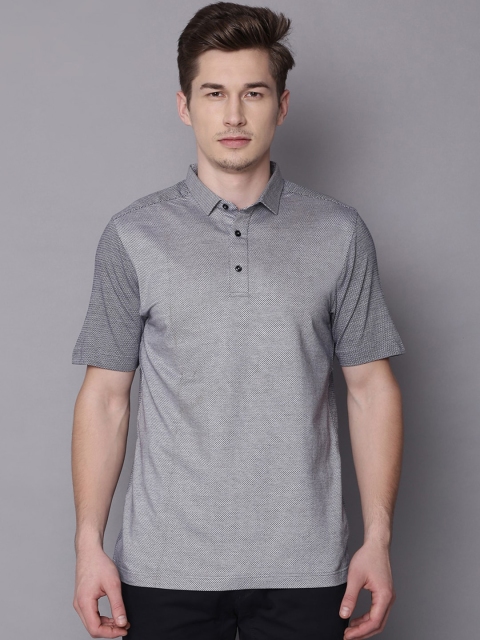 

Bruun & Stengade Men Navy Blue Self Design Polo Collar T-shirt