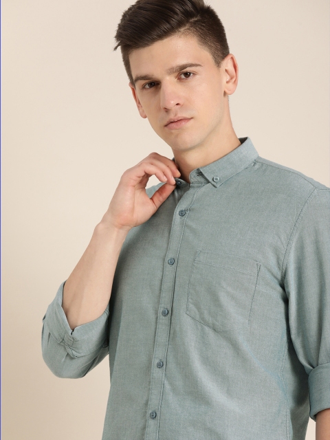 

ether Men Grey Pure Cotton Casual Shirt