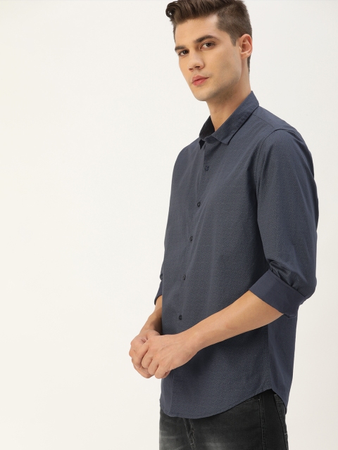 

ether Men Navy Blue Micro Ditsy Printed Casual Shirt