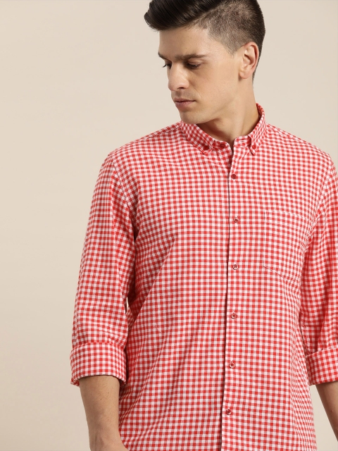 

ether Men Red Gingham Checks Opaque Checked Casual Shirt