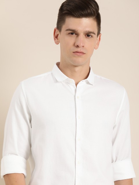 

ether Men White Pure Cotton Casual Shirt