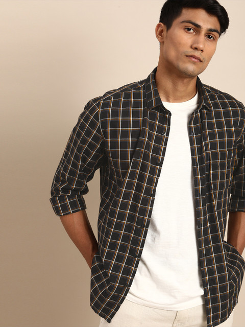 

ether Men Black & White Checked Casual Shirt