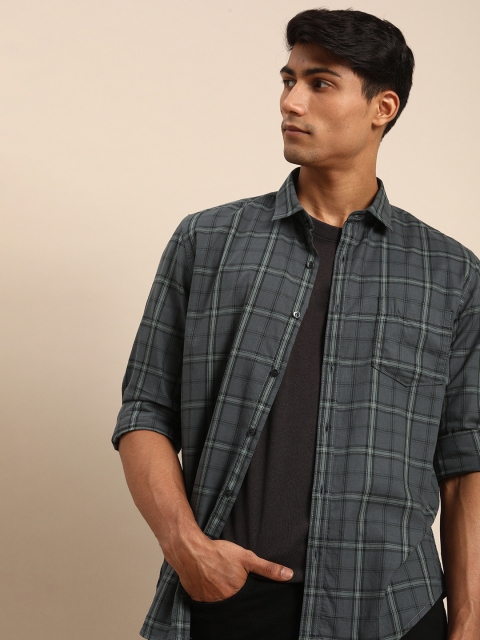 

ether Men Grey Tartan Checked Casual Shirt