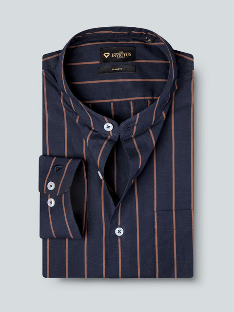 

INVICTUS Men Navy Blue & Pink Slim Fit Striped Pure Cotton Smart Casual Shirt