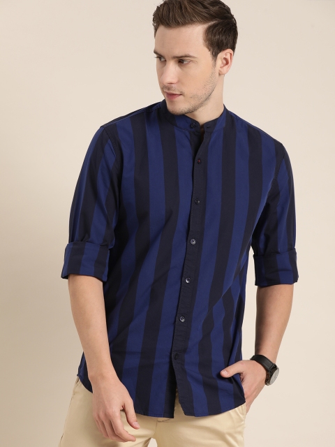 

INVICTUS Men Navy Blue Sport Slim Fit Striped Pure Cotton Casual Shirt