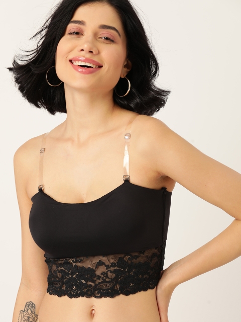 

DressBerry Black Lace Non-Wired Removable Padding Bralette Bra DLSLV-10