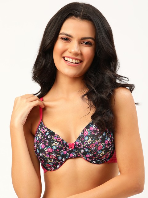 

DressBerry Black & Pink Printed Underwired T-shirt Bra with Lace Detail DB-DR-BRA-017MNew