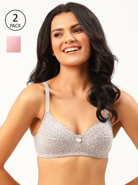 

DressBerry Pack Of 2 Printed Non-Wired Non Padded T-shirt Bra DB-ENC-BRA-031, Grey melange